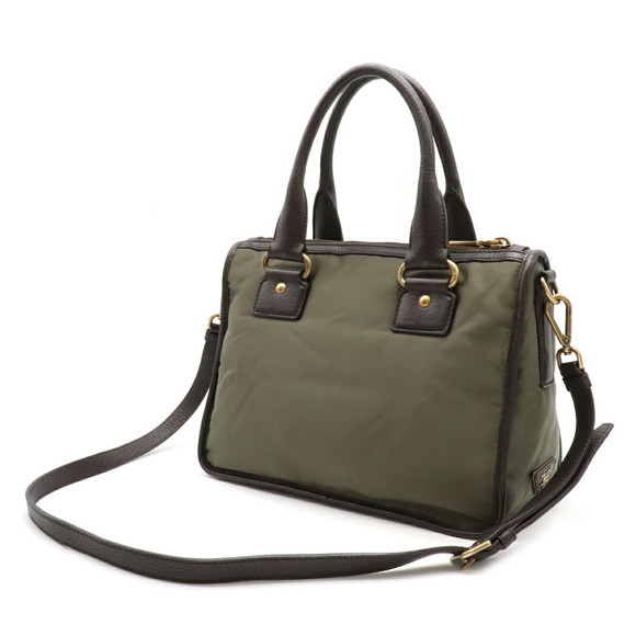 Prada Brown Jacquard Tote 2WAY Leather Nylon Khaki Bag - Picture 1 of 9